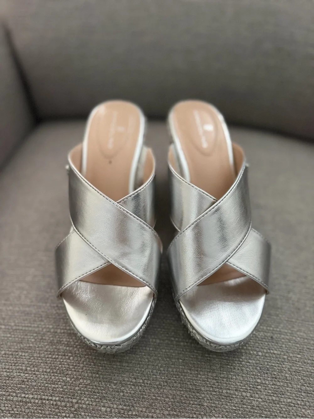 Bandolino Silver Metallic Espadrille Wedge Slides